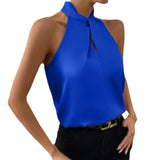 New Summer Women's Satin Neck-Hanging Sleeveless Vest Satin Imitation Silk Blouse From