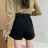 Shorts Women Retro High Waist Casual Wide Leg Fashion Solid All-match Ladies Ulzzang Simple Loose Streetwear