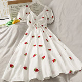 New High-waist Mid-length Pineapple Print Dress Women's Thin Lace-up High-end Dress Female