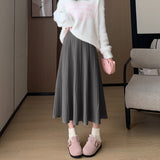 Zingj Thick Knitted Skirt For Women In Winter Thick, Medium And Long Style, High Waist, Light Ripe A-Shaped Skirt, Wool Pleated Skirt, Long
