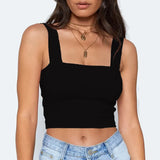 Neck Sleeveless Summer Crop Top White Women Black Casual Basic T Shirt Off Shoulder Cami Sexy Backless Tank