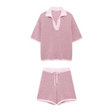 Spring Style Loose Knitted POLO Collar Blouse 6427041 Shorts