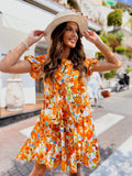 Zingj Wise Hot Style Summer Horn Sleeve Round Collar Print Irregular Hem