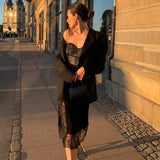 Sexy Little Sling Lace Spliced Split Dress Female Heart Pure Desire Wave Lead Fairy