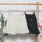 New Autumn And Winter Lattice Coarse Flowers Of The Half-Body Skirt High Waist A Word-Bow Irregular Fishtail Skirt
