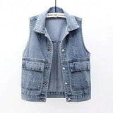 Zingj Summer New Denim Vest Female Short Style Sleeveless Horse Clip Vest Jacket Jacket-Outfit