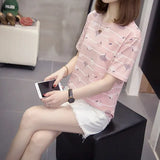 TShirt Summer Women's Casual Short-sleeved T-shirt Printing Cotton Tops Loose Plus Size Leisure Tees L