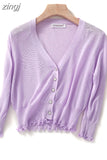 Summer Cardigan Knitted Loose Autumn Coat V-Neck Button Cardigans Women Knitwear Women Short Tops New All-match