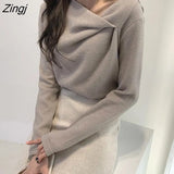 T-shirts Women Autumn Warm Irregular Collar Ruched Korean Style Elegant Slim Hot Sale Popular Soft Trendy Female Top