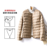 2024 New Light Down Jacket Female Short Round Neck Warm Inside Gallbladder Autumn Winter Without Collar Slim Large Size Coat-Outfit