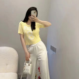Summer Luxury Women Knitted Tops Ladies High Quality Embroidered T-shirts Spring New Vest Female Fashion Brand Letter