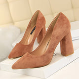 Zingj Simple Thick Heel High Heel Suede Shallow Pointed Professional OL Show Thin Women's Shoes High Heels Single
