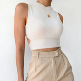 backless women tank top bandage slim crop top summer 2024 casual streetwear tops solid cotton soft criss cross