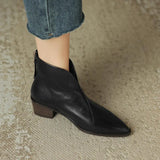 Zingj New Pointed Brown Vintage Martens Women's British Style V Mouth Ankle Boots Women's Thick Heel Short