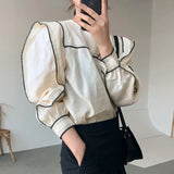 O-neck Patchwork Women Blouses Shirts Full Sleeve Ruffles Female Blouses Shirts Spring Summer Tops