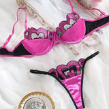 Pink Satin Lace Patchwork Lingerie Set- Outfit