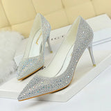 Zingj Korean Version Fashion Wedding Shoes High Heels High Heels Shallow Pointed Sexy Banquet Waterdiamond Single