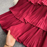 Women Draped Ruffle Spaghetti Strap Dress Sexy Vacation Beach Vestidos Female Elegant High Waist Slim Midi Robe 2023