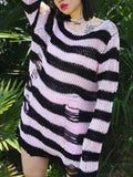 Distressed Stripe Longline Sweater- Outfit