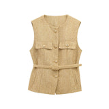 New With Belt Beads Texture Vest