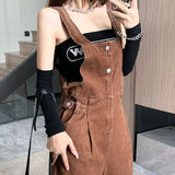 Dark Brown Denim Overalls For Women Clothes Casual 2023 Summer Jeans Jumpsuit Vintage Korean Female Playsuits Trousers