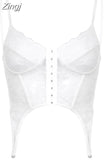Strap Chic Fashion Hook Summer White Lace Top Female Transparent Bandage Y2K Cropped Corset Tops Camisole Tie Up