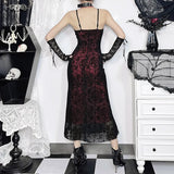Vintage Gothic Blouse Sexy Cross Flocking Suspender Fishtail Skirt