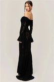 Lace Long Sleeve Off-shoulder Dress- Outfit