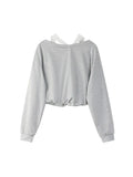 Fashion Women Fake Two Pieces Strapless Crop Top Preppy Style Blouse Harajuku Hoodie Loose Casual Pullovers