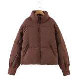 Stand-up Collar Zipper Pocket Padded Jacket-Outfit