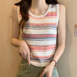 Zingj New Rainbow Striped Vest Round Neck Sweater Thin Ice Wire Halter