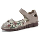 Zingj Summer New Leisure Flat Shoes National Style Printed Leather Women's Sandals Breathable And Comfortable Mother