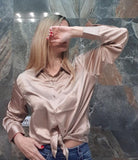 Fashion Button Up Satin Silk Shirt Vintage Blouse Women White Tops Lady Long Sleeves Female Loose Street Shirts