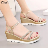 Mujer 2023 Sandals Platform Women Ankle Strap Shoes Women Fashion High Heels Wedges Dress Party Shoes Open Toe