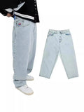 Boy Jeans Y2K Hip-Hop Cartoon Embroidery Retro Blue Loose Gothic Wide-Legged