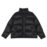 New Down Jacket Female Short Korean Version Loose And Thick Warm White Duck Down Standing Collar Bread Clothing Winter Coat-Outfit