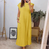 New Women's Dress Elegant Fashion Round Neckless 100 Foldless