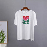 Summer Harajuku Floral Printed T Shirt Women Elegant 100% Cotton Graphic Tee Casual Oversized Plus Size Female