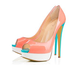 Women's Large-Size, High-Heel, Waterproof, Fish Mouth, Lacquered Leather, Single Shoes