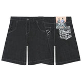 Pocket Embroidered Letter Print Jeans Men's Shorts Summer Vintage Super Wide-Legged