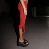 Knee Length Capri Low Waist Drawstring Pants-Outfit