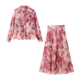 Spring Flower Printed Shirt 9878061 100-Pleated Skirt