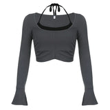 Zingj And Gray Color Patchwork Fake Two T-Shirts Fall
