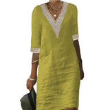Solid Color Half Sleeve Cotton Linen