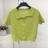 Sweater Women's 2024 Summer Korean Version Of Single-Breasted Polo Collar Knitted T-Shirt Short Style Short-Sleeved