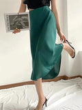 Sale Solid Satin Elastic Waist Women A-Line Skirt Summer Female Slim