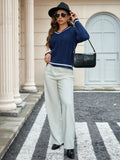 And Winter Knitted Temperament V-Neck Sweater Fashion Loose Jasmine Cloth