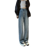 Korean jeans Women Mopping Trousers Denim Vintage blue streetwear high waist wide leg pants trousers Femme