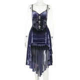 Autumn New Dark Style Fashion Temperament Sexy Slim Purple Suspender Tail Dress Women's