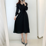 Dresses for Women Vintage Robe V-neck Puff Sleeve Folds Vestidos Mujer High Waist Temperament